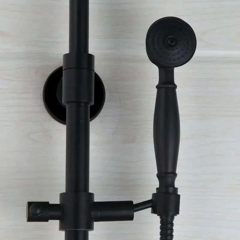 Vintage matte black shower faucet set bathroom rainfall head
