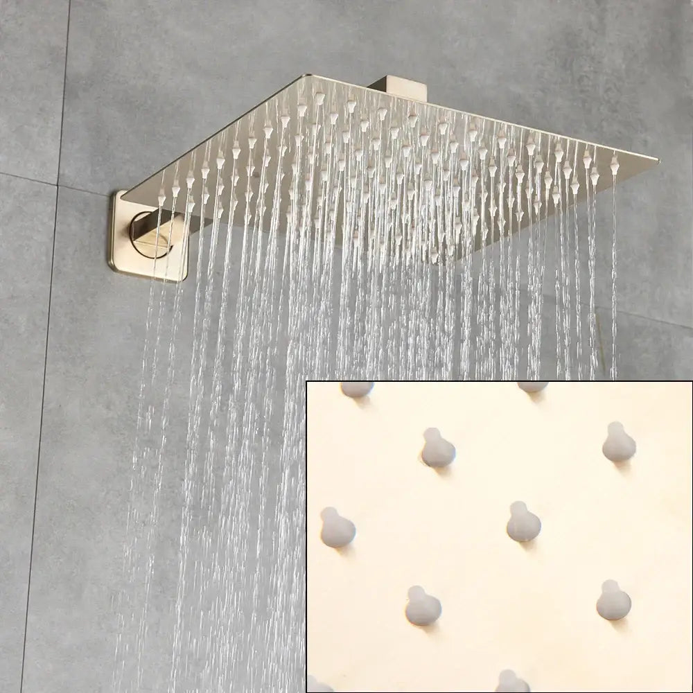 Modern gold rectangular rainfall shower faucet set bathroom fixture