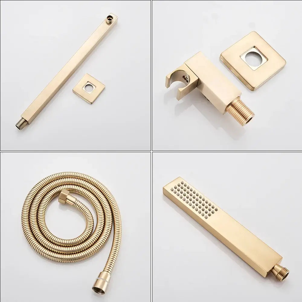 Modern gold rectangular rainfall shower faucet set bathroom fixture