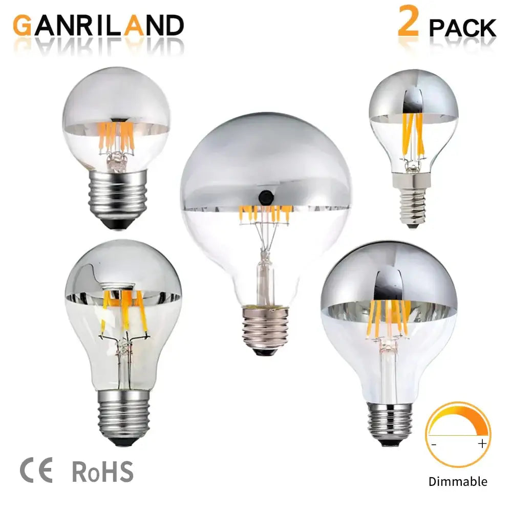 Silver mirror led filament dimmable g45 bulb set dining room 5 pack