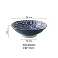 Floral navy & white ceramic japanese ramen bowl dining room dinnerware