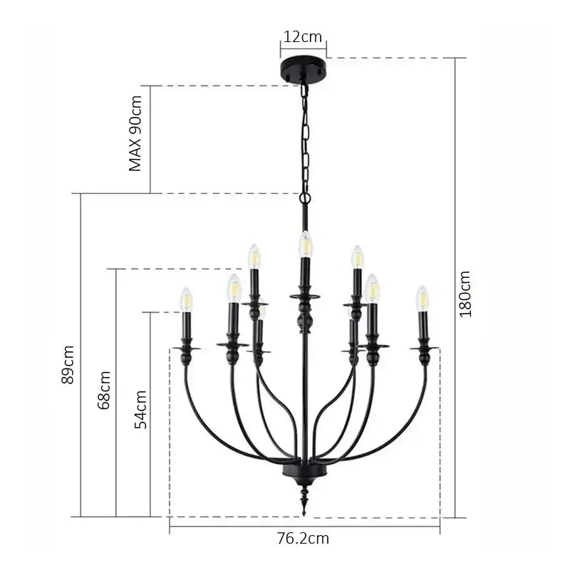 Retro industrial black iron chandelier dining room candle light