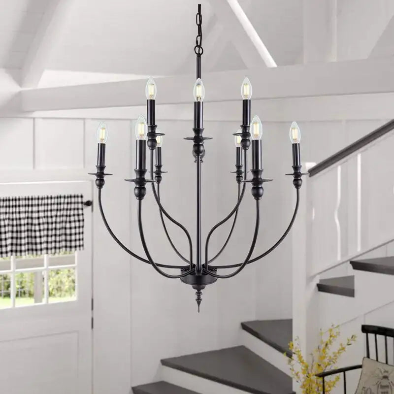 Retro industrial black iron chandelier dining room candle light