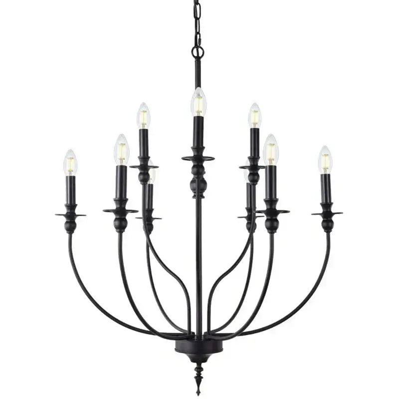 Retro industrial black iron chandelier dining room candle light