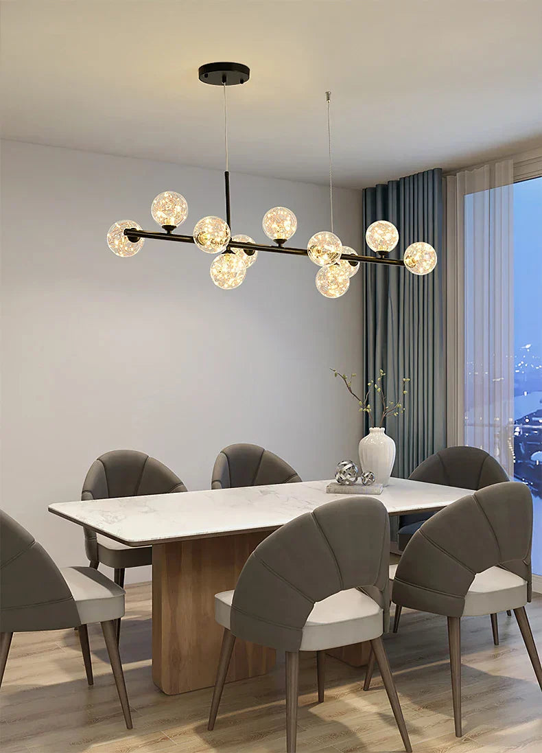 Modern black & gold head ring chandelier dining room amber glass globes