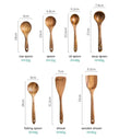 9 piece brown wooden cooking utensils set with holder kitchen tools