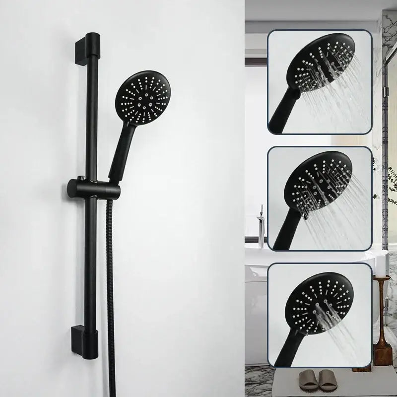 Modern matte black rain shower head with handheld hose – bathroom