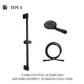 Modern matte black rain shower head with handheld hose – bathroom