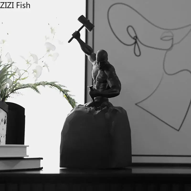 Abstract sculpting oneself character statue black & white living room decor