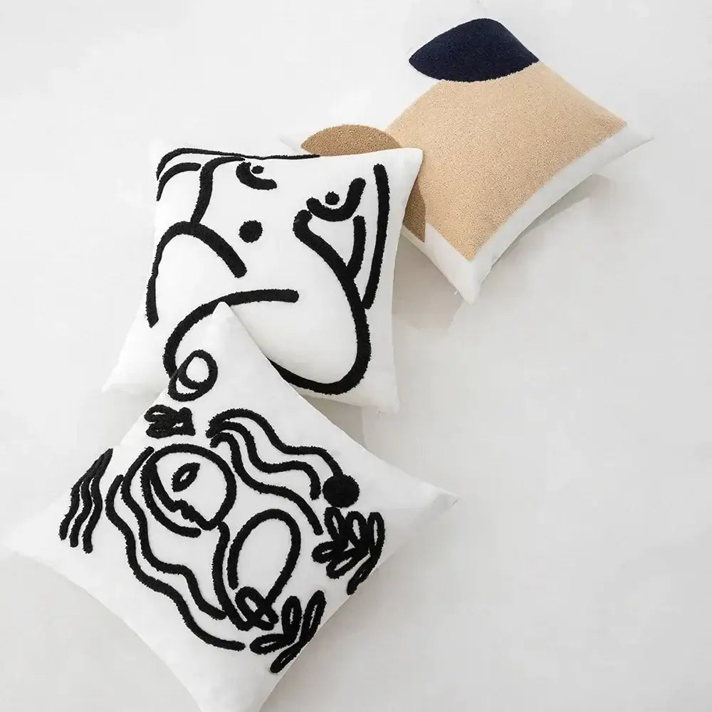 Abstract art line cushion cover white & black living room pillow