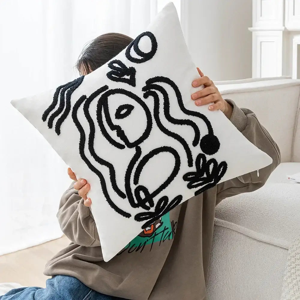Abstract art line cushion cover white & black living room pillow