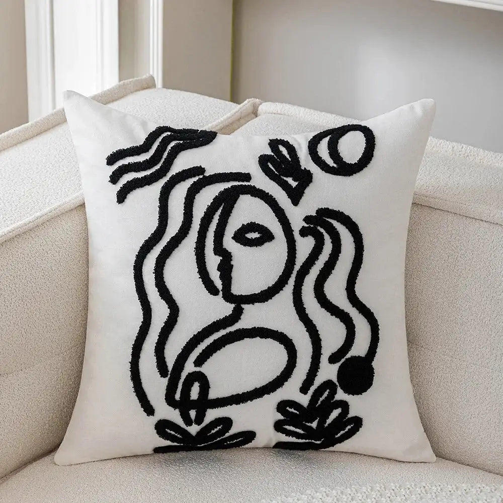 Abstract art line cushion cover white & black living room pillow
