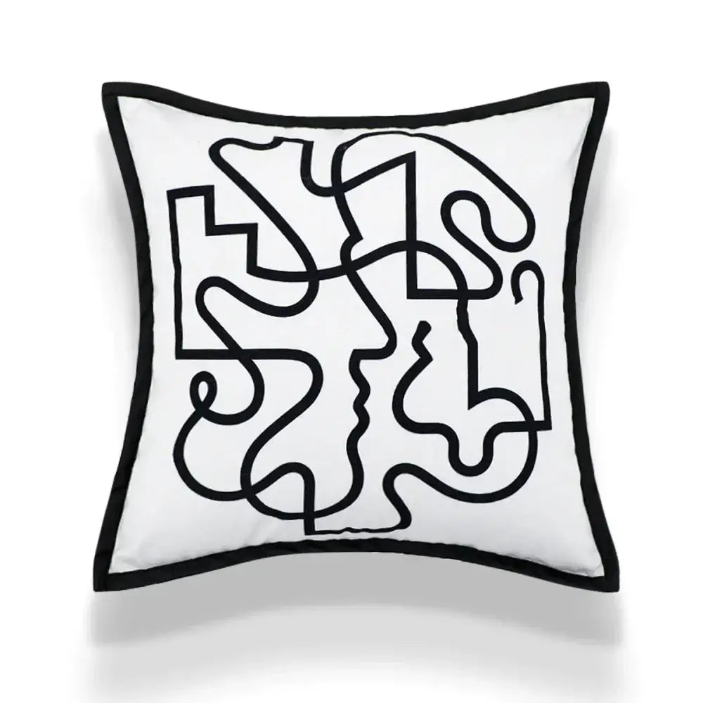 Abstract art line cushion cover white & black living room pillow