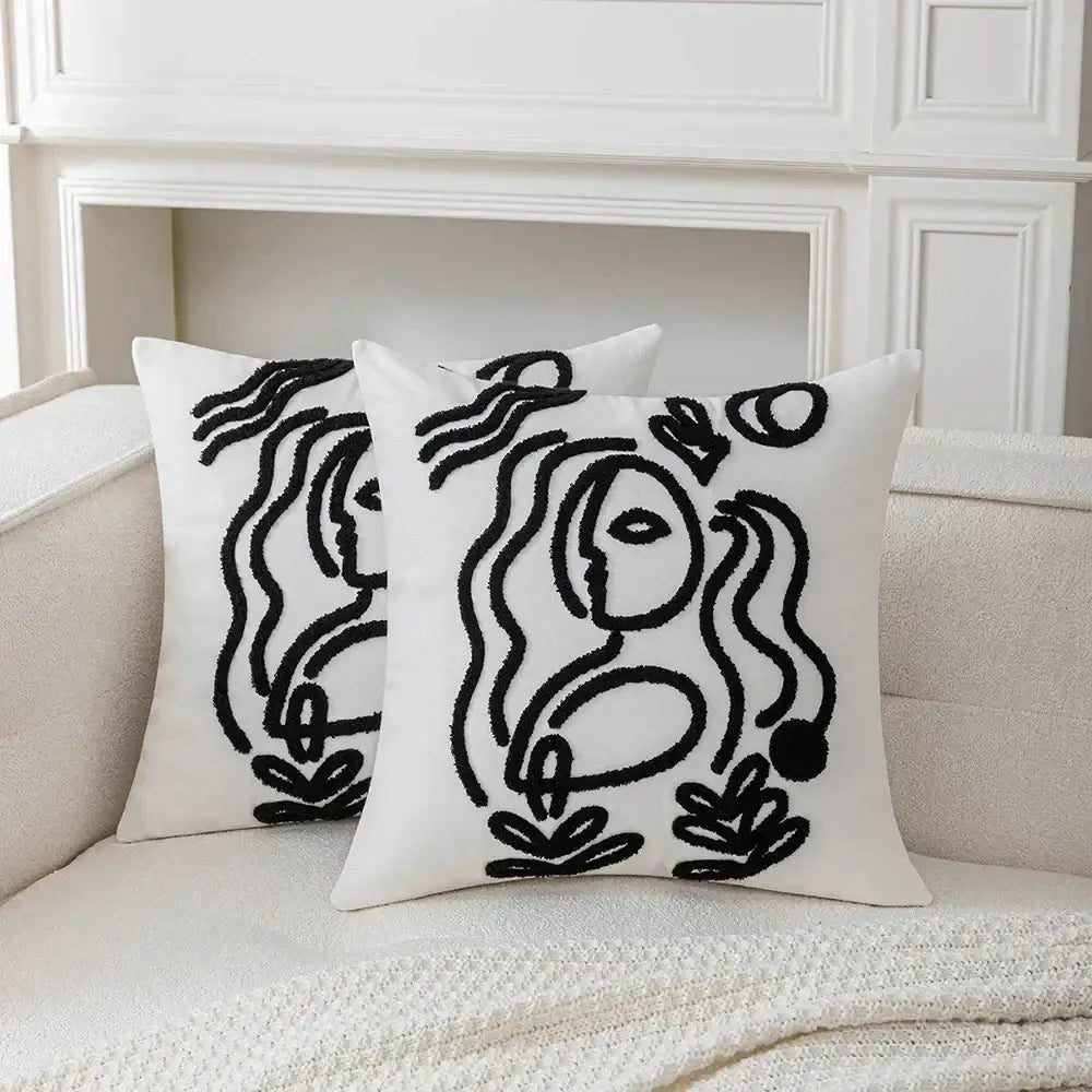 Abstract art line cushion cover white & black living room pillow