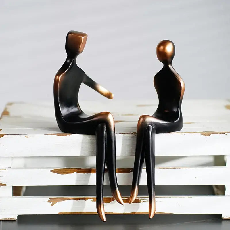 Abstract bronze couple figurine living room art lover decor