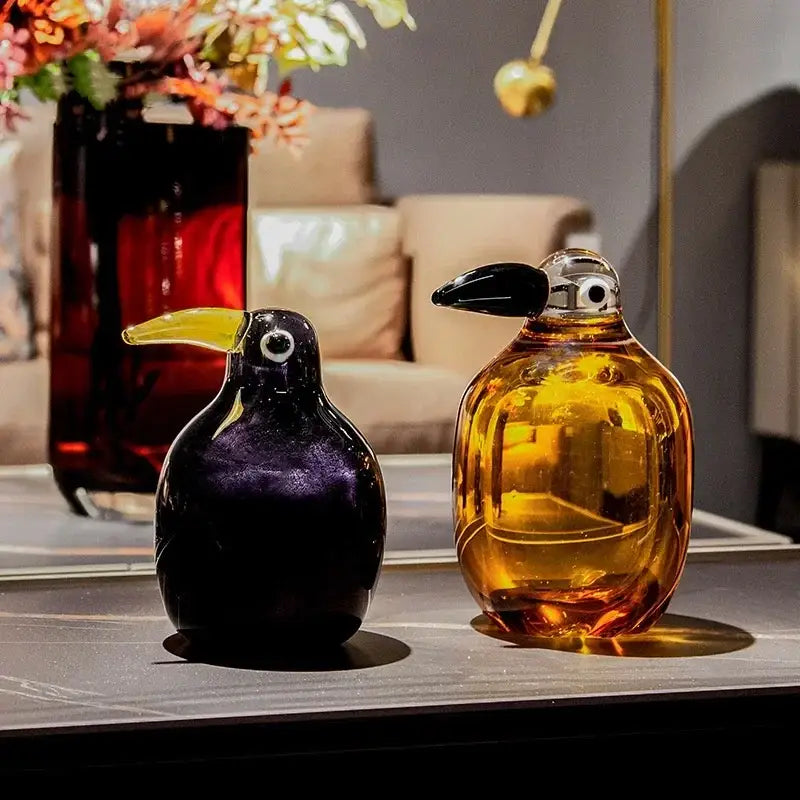 Abstract amber & black glass bird sculpture living room decor