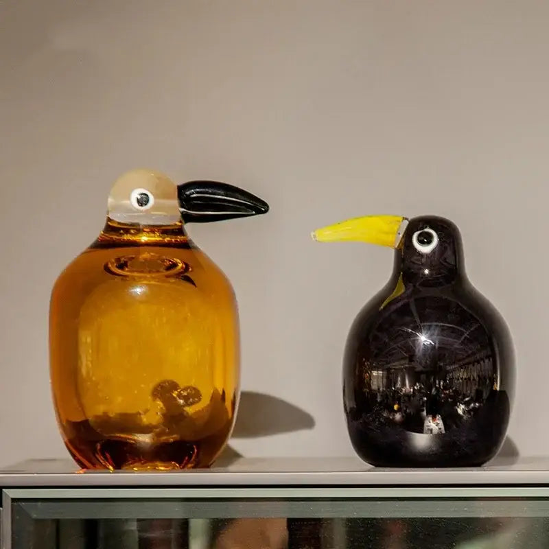 Abstract amber & black glass bird sculpture living room decor