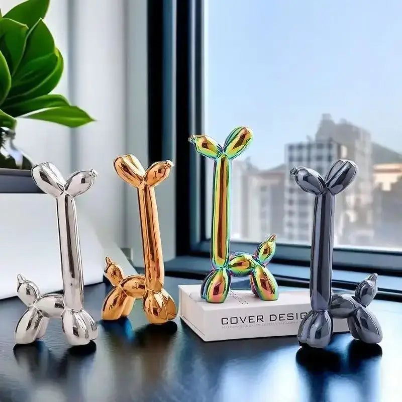 Modern metallic ceramic balloon dog living room sculpture