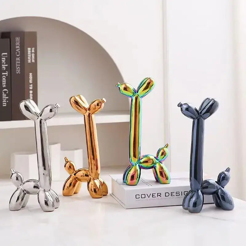 Modern metallic ceramic balloon dog living room sculpture