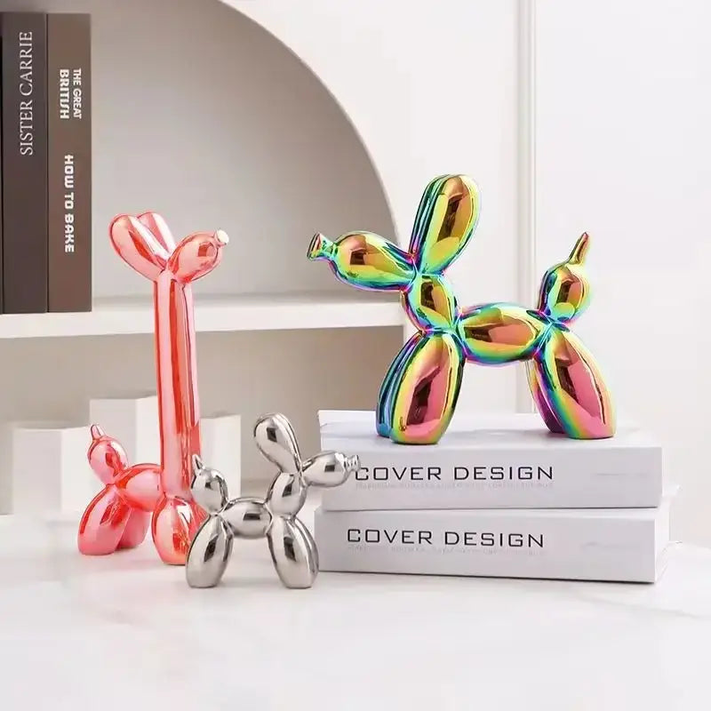 Modern metallic ceramic balloon dog living room sculpture
