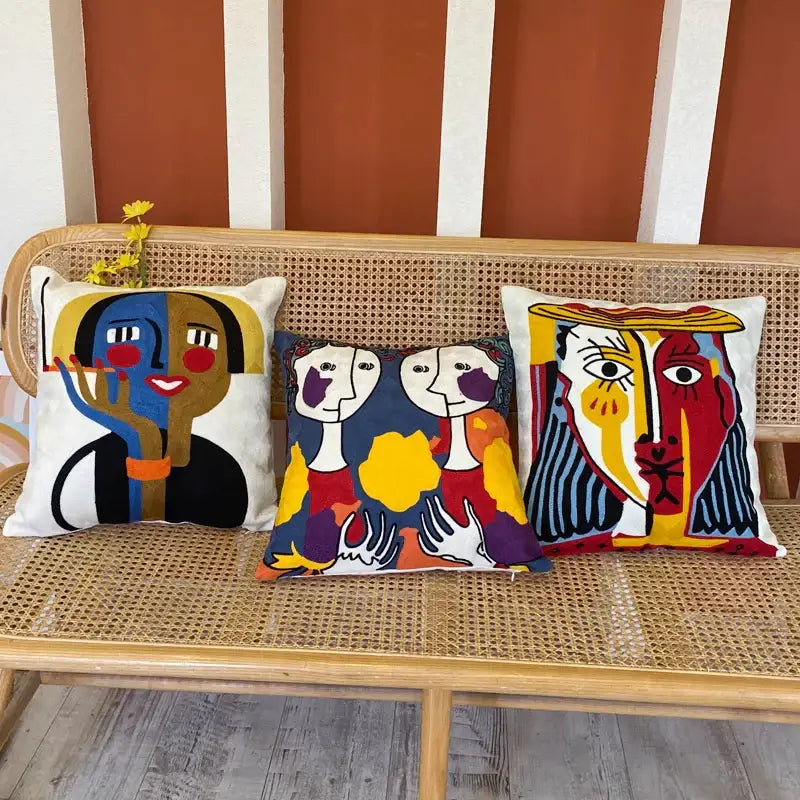Decorbites abstract embroidery picasso face throw pillow living room
