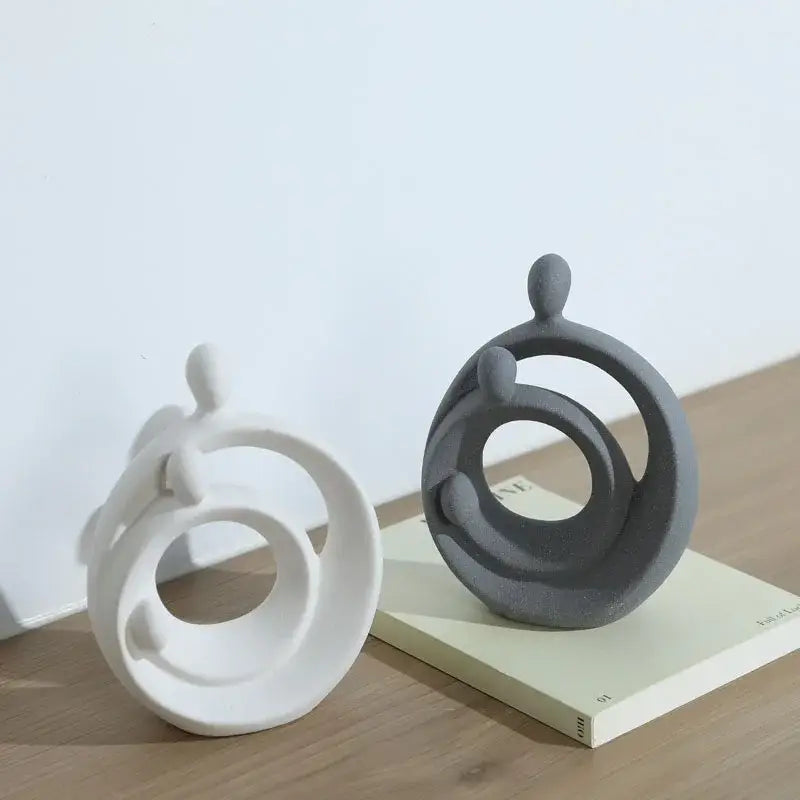 Gray ceramic abstract family sculpture set living room decor