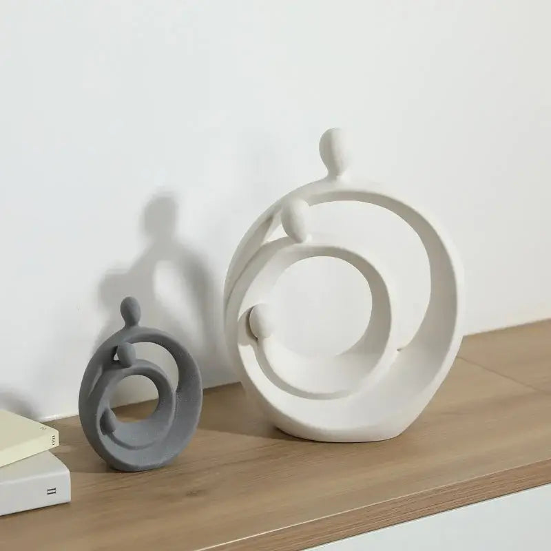 Gray ceramic abstract family sculpture set living room decor