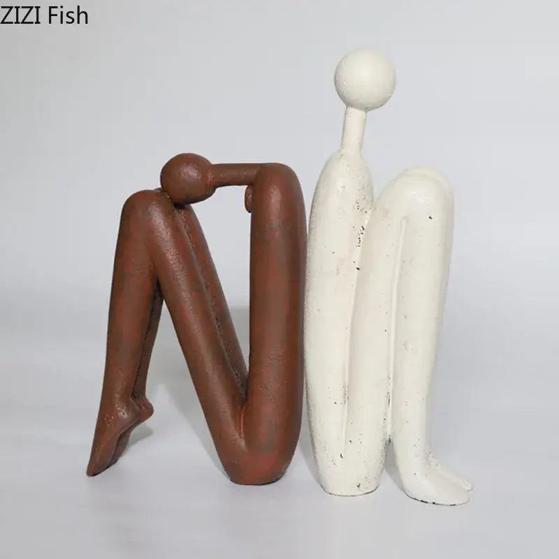 Modern brown & white figure resin sculpture bookends for living room