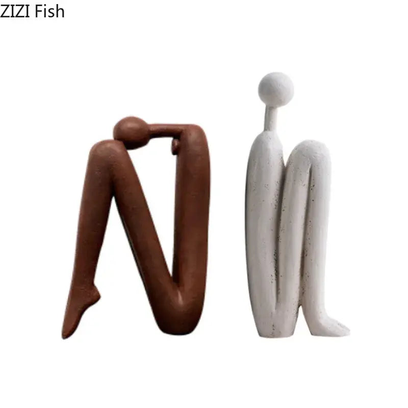 Modern brown & white figure resin sculpture bookends for living room