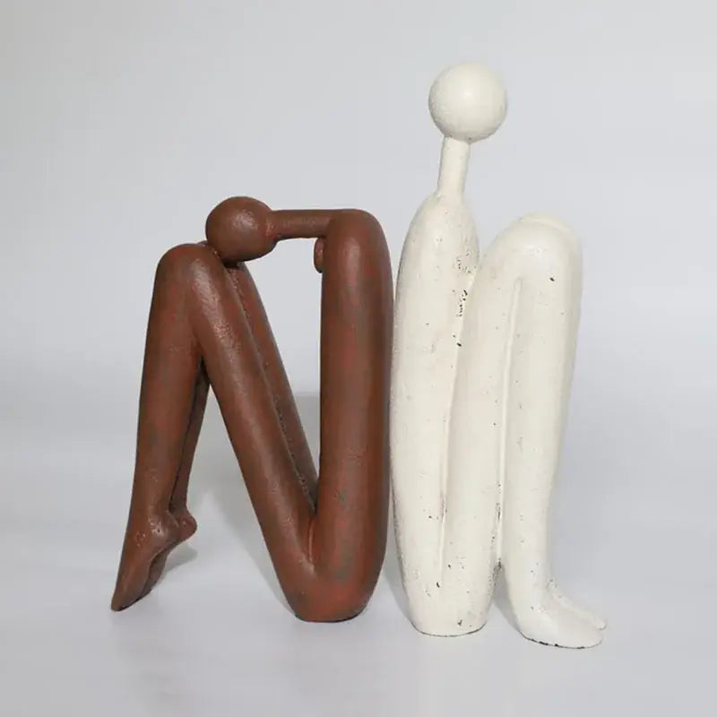 Modern brown & white figure resin sculpture bookends for living room