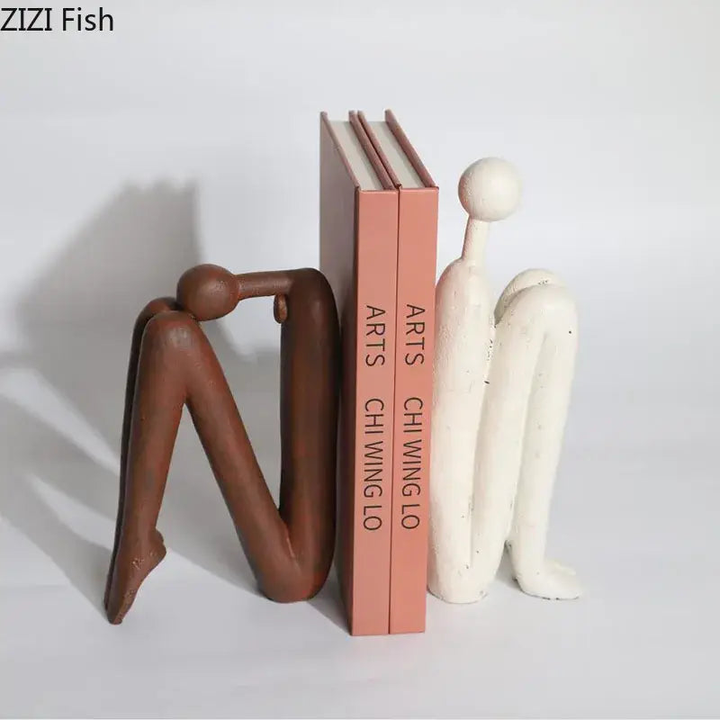 Modern brown & white figure resin sculpture bookends for living room