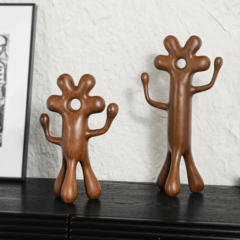 Abstract flower man alien brown wooden figurines living room decor