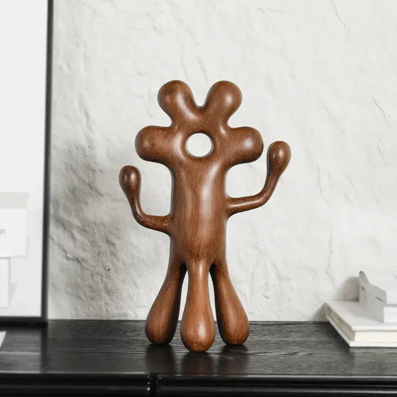 Abstract flower man alien brown wooden figurines living room decor