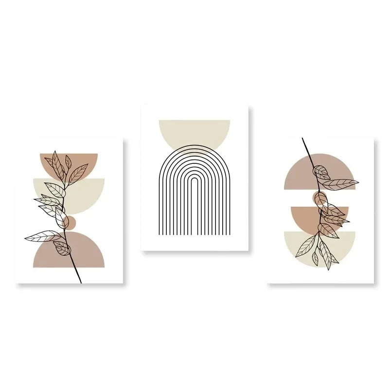 Modern abstract green & black botanical wall art set living room