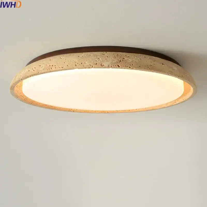 Modern travertine led ceiling light – living room natural stone lamp