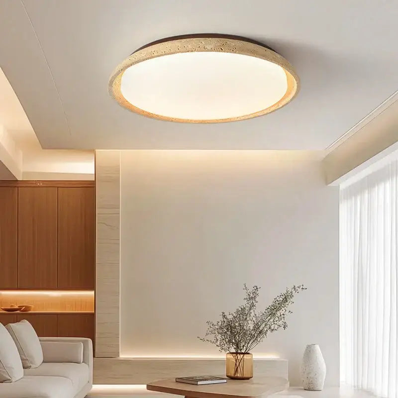 Modern travertine led ceiling light – living room natural stone lamp