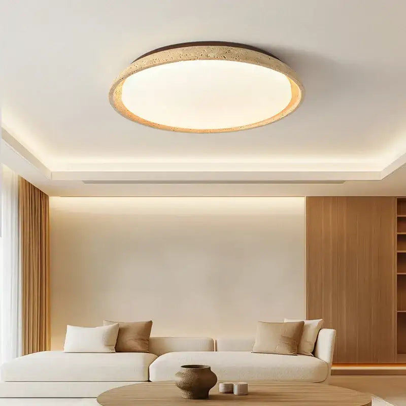 Modern travertine led ceiling light – living room natural stone lamp