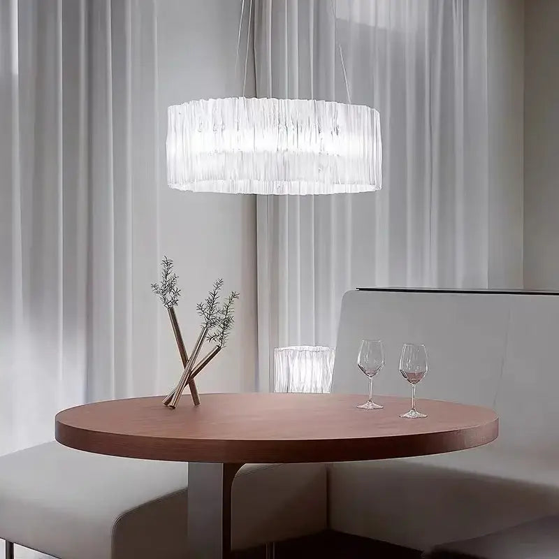 Modern ribbed acrylic ceiling chandelier gold ring dining room light