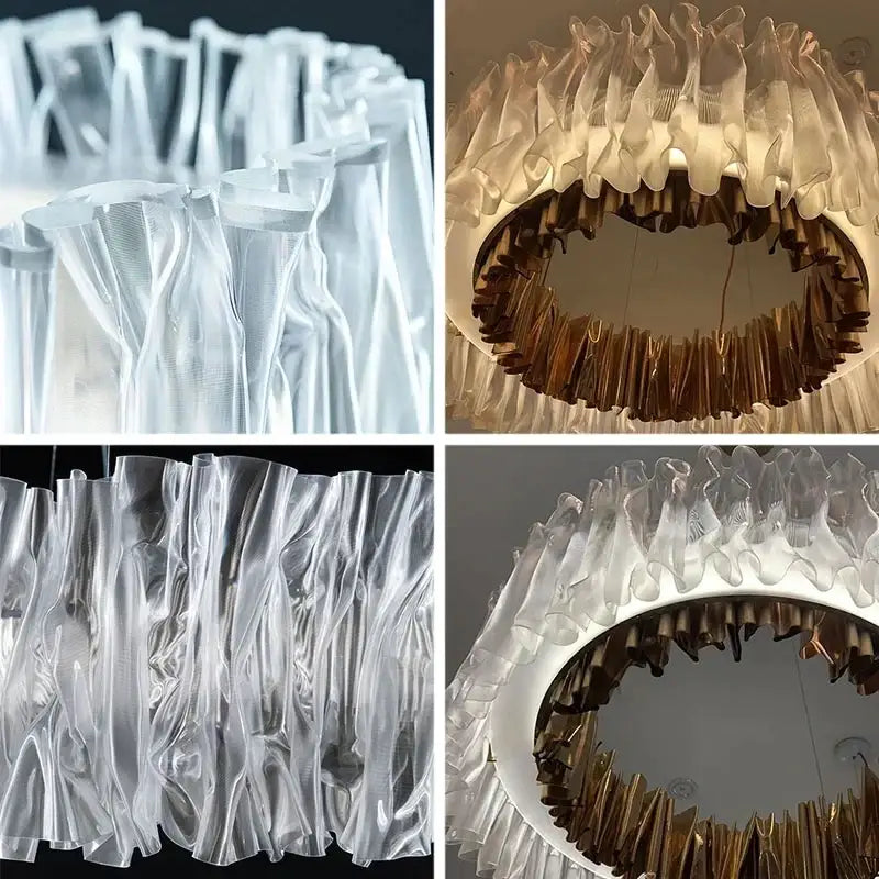 Modern ribbed acrylic ceiling chandelier gold ring dining room light