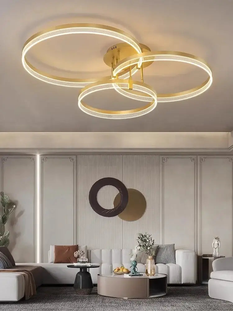 Modern gold circular led acrylic ceiling chandelier for living room