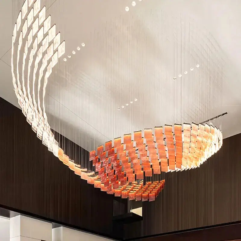 Modern orange & white acrylic chandelier lights living room decor