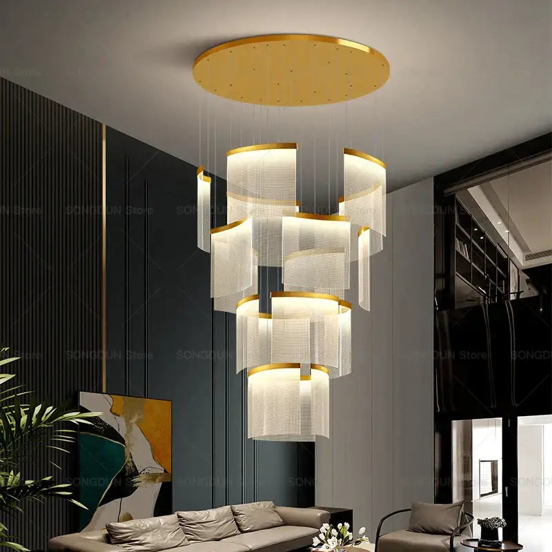 Modern nordic gold acrylic chandelier for living room and staircase