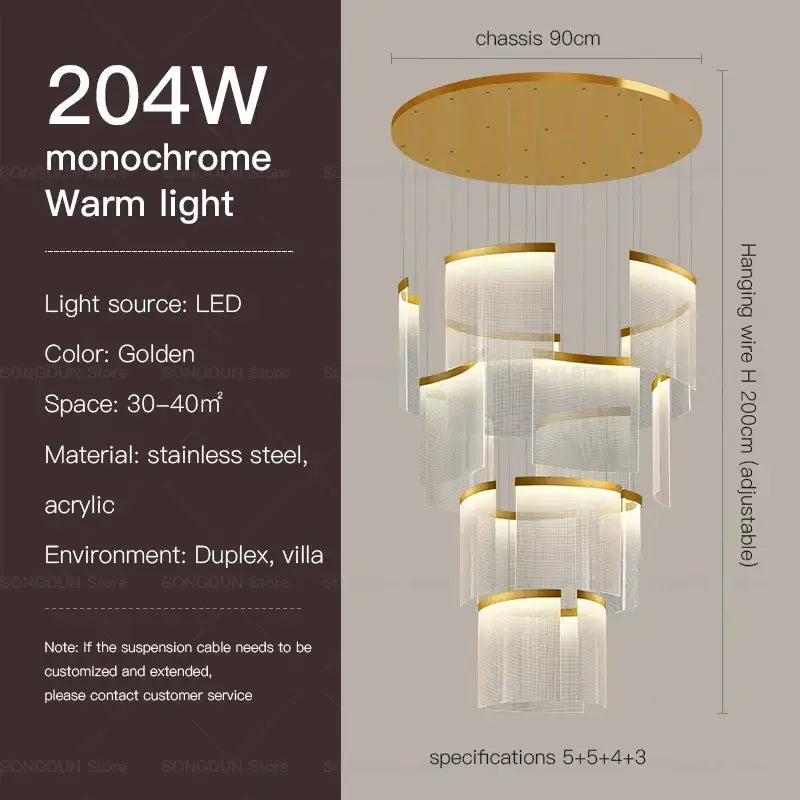Modern nordic gold acrylic chandelier for living room and staircase