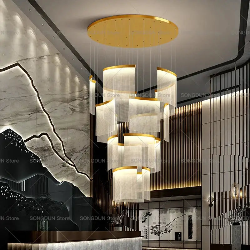 Modern nordic gold acrylic chandelier for living room and staircase