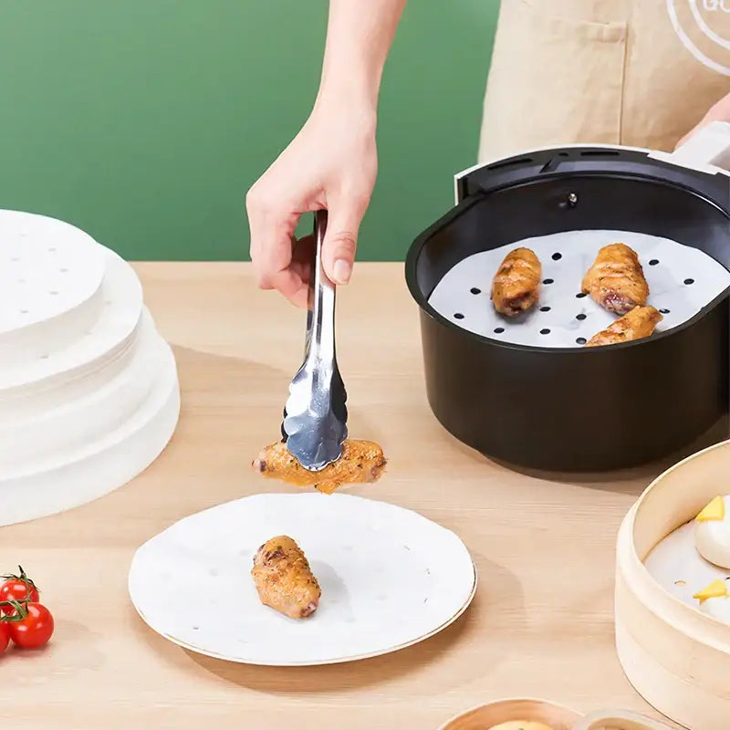 White perforated bamboo air fryer steamer liners kitchen baking papers