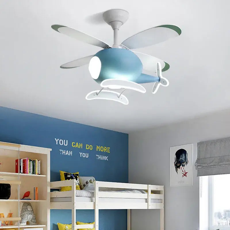 Blue & teal aircraft ceiling fan chandelier for kids bedroom
