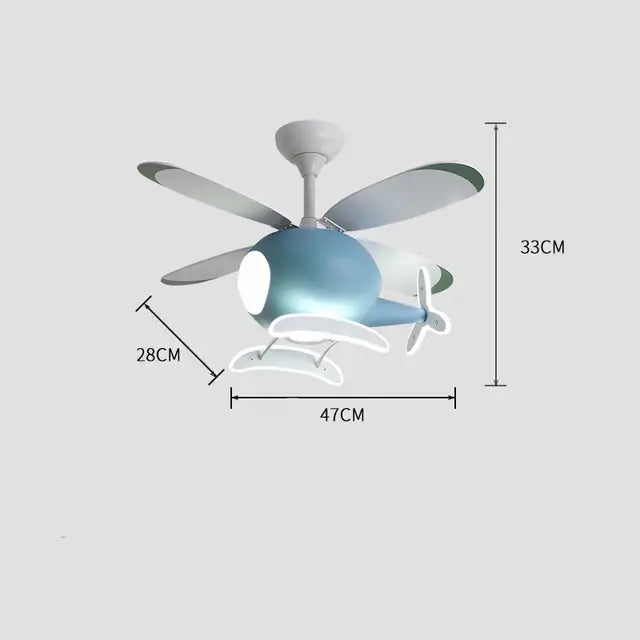 Blue helicopter aircraft chandelier ceiling fan bedroom light