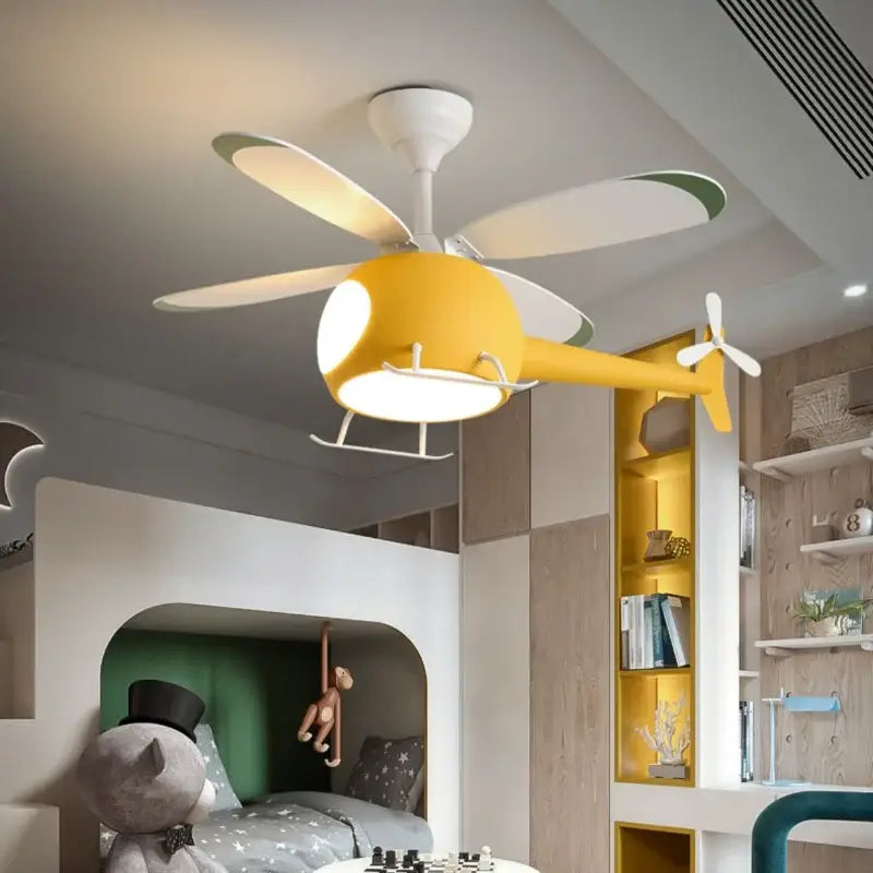 Blue helicopter aircraft chandelier ceiling fan bedroom light