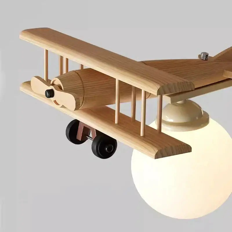 Wooden airplane chandelier light with cloud base for nursery room