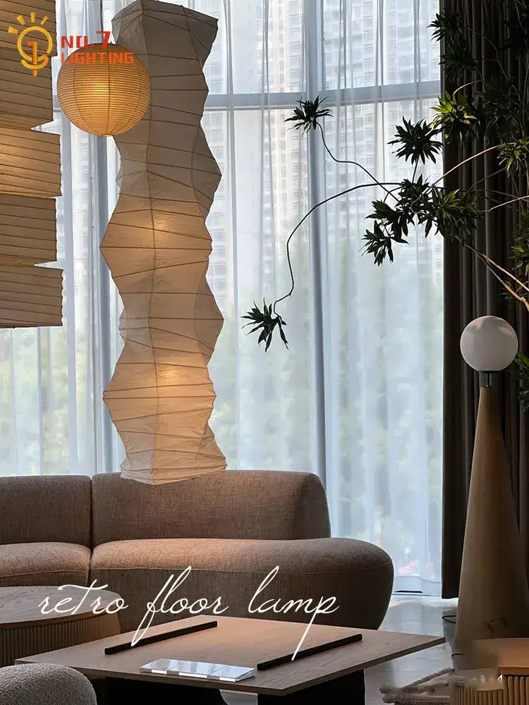 Sculptural cream rice paper floor lamp living room lighting